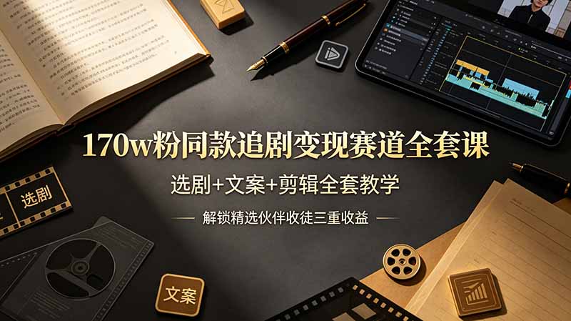 170w粉博主同款追剧变现赛道全套课，选剧+文案+剪辑全套教学，解锁精选伙伴收徒三重收益-创盈汇聚