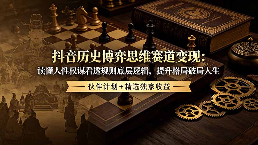 抖音历史博弈思维赛道变现：读懂人性权谋看透规则底层逻辑，提升格局破局人生，伙伴计划+精选独家收益-摇钱树