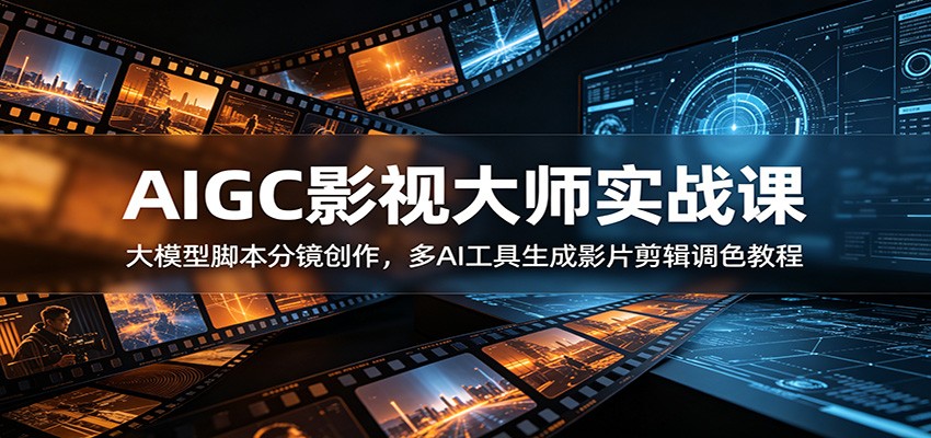 AIGC影视大师实战课：大模型脚本分镜创作，多AI工具生成影片剪辑调色教程-钱眼网