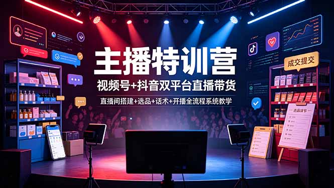 主播特训营:视频号+抖音双平台直播带货,直播间搭建+选品+话术+开播全流程系统教学-摇钱树