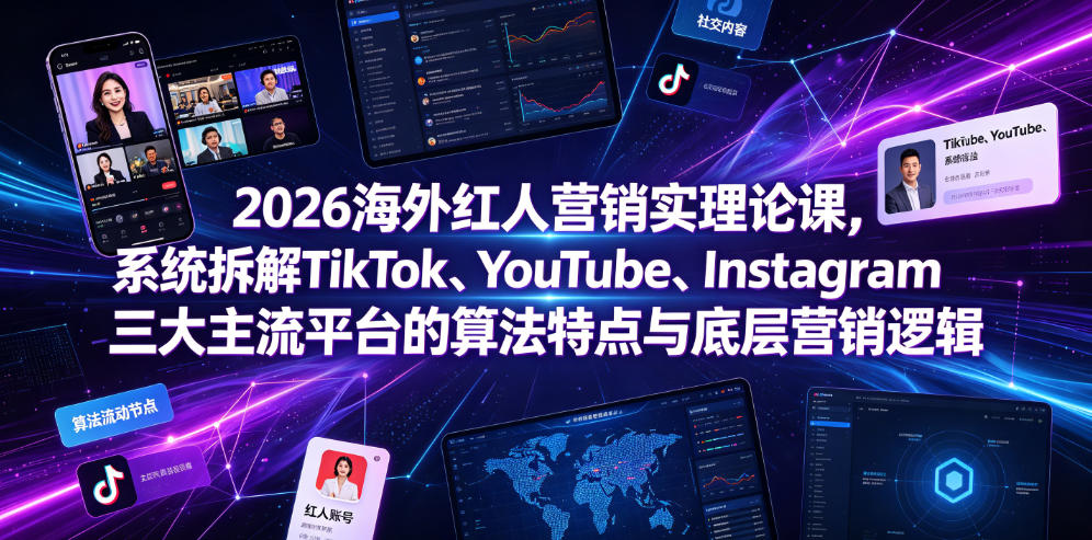 2026海外红人营销实理论课,系统拆解TikTok、YouTube、Instagram三大主流平台的算法特点与底层营销逻辑-轻创驿站