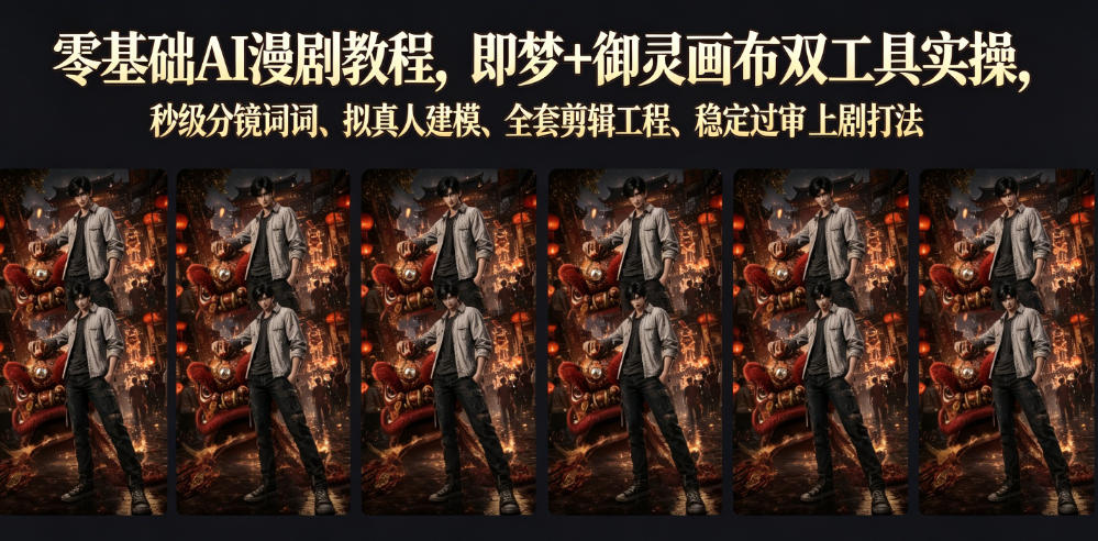 零基础AI漫剧教程，即梦+御灵画布双工具实操，秒级分镜提示词、拟真人建模、全套剪辑工程、稳定过审上剧打法-摇钱树