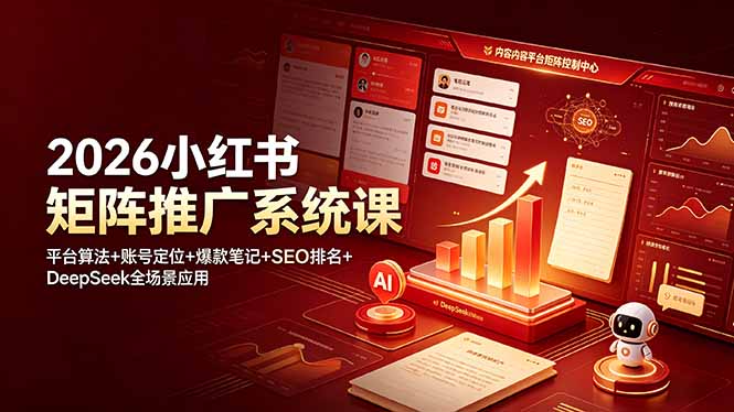 2026小红书矩阵推广系统课：平台算法+账号定位+爆款笔记+SEO排名+DeepSeek全场景应用-摇钱树