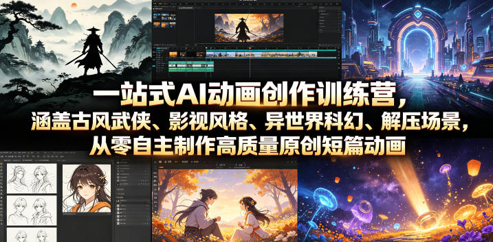 一站式AI动画创作训练营，涵盖古风武侠、影视风格、异世界科幻、解压场景，从零自主制作高质量原创短篇动画-摇钱树