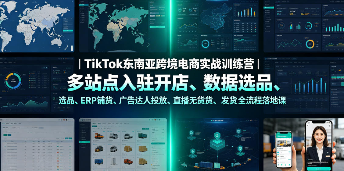 TikTok东南亚跨境电商实战训练营｜多站点入驻开店、数据选品、ERP铺货、广告达人投放、直播无货源发货全流程落地课-钱眼网