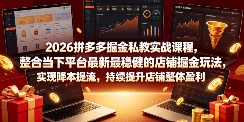 2026拼多多掘金私教实战课程,整合当下平台最新最稳健的店铺掘金玩法,实现降本提流,持续提升店铺整体盈利-摇钱树