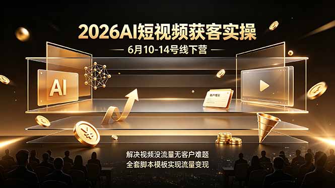 2026AI短视频获客实操6月10-14号线下营，解决视频没流量无客户难题，全套脚本模板实现流量变现-钱眼网
