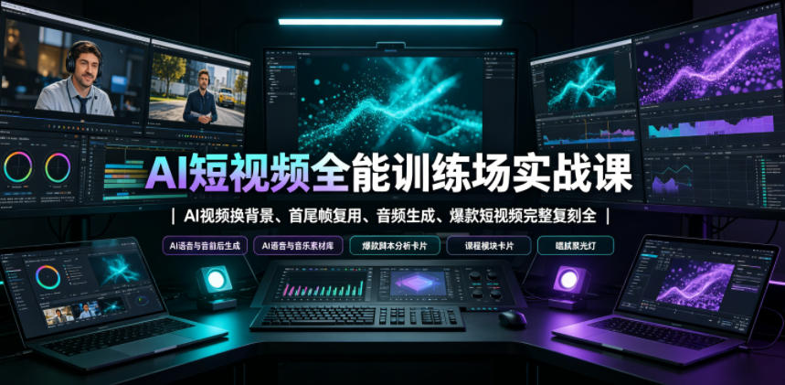 AI短视频全能训练场实战课｜AI视频换背景、首尾帧复用、音频生成、爆款短视频完整复刻全套实操教学-钱眼网