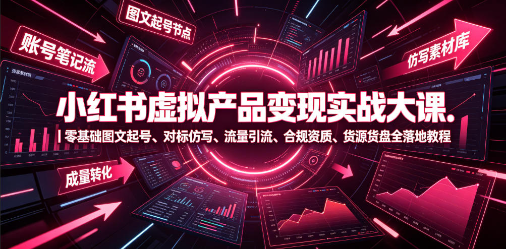 小红书虚拟产品变现实战大课｜零基础图文起号、对标仿写、流量引流、合规资质、货源货盘全落地教程-摇钱树