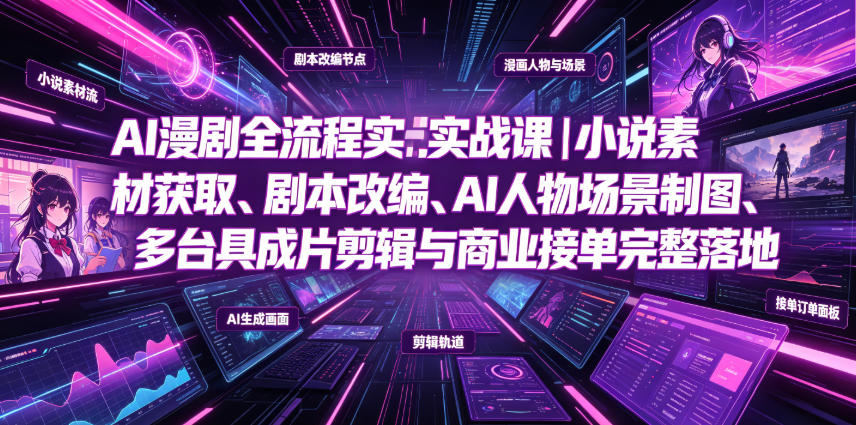 AI漫剧全流程实战课｜小说素材获取、剧本改编、AI人物场景制图、多工具成片剪辑、平台付费变现与商业接单完整落地-钱眼网