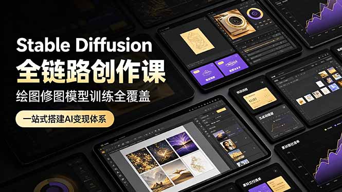 Stable Diffusion全链路创作课,绘图修图模型训练全覆盖,一站式搭建AI变现体系-摇钱树