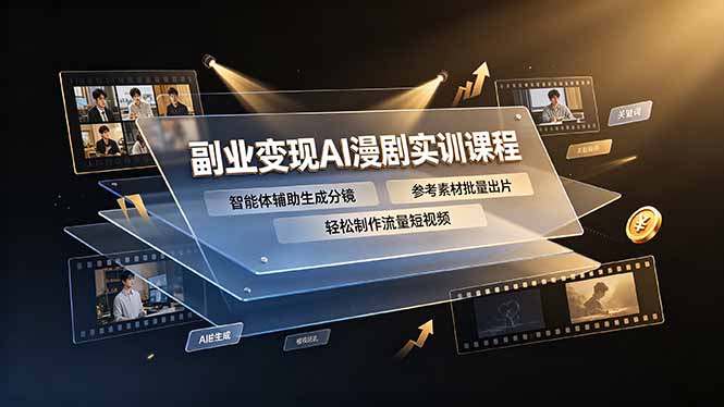副业变现AI漫剧实训课程，智能体辅助生成分镜，参考素材批量出片，轻松制作流量短视频-摇钱树