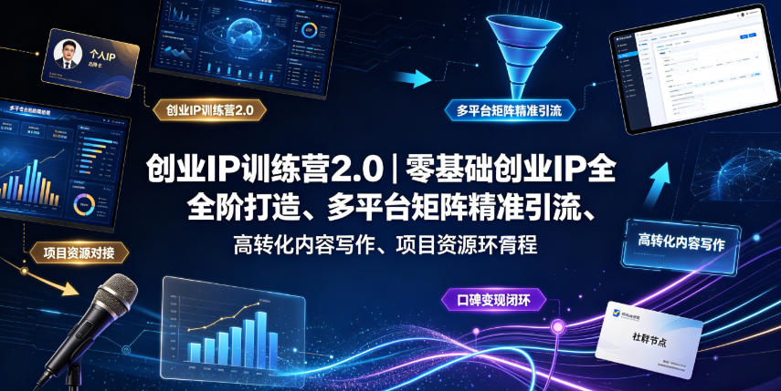 创业IP训练营2.0|零基础创业IP全阶打造、多平台矩阵精准引流、高转化内容写作、项目资源对接与口碑变现闭环课程-启盈社
