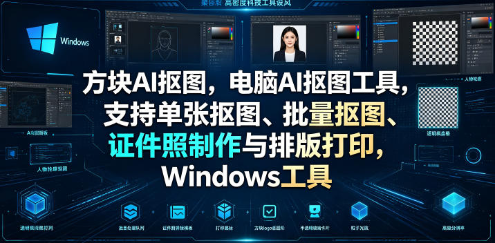 方块AI抠图，电脑AI抠图工具，支持单张抠图、批量抠图、证件照制作与排版打印，Windows工具-摇钱树