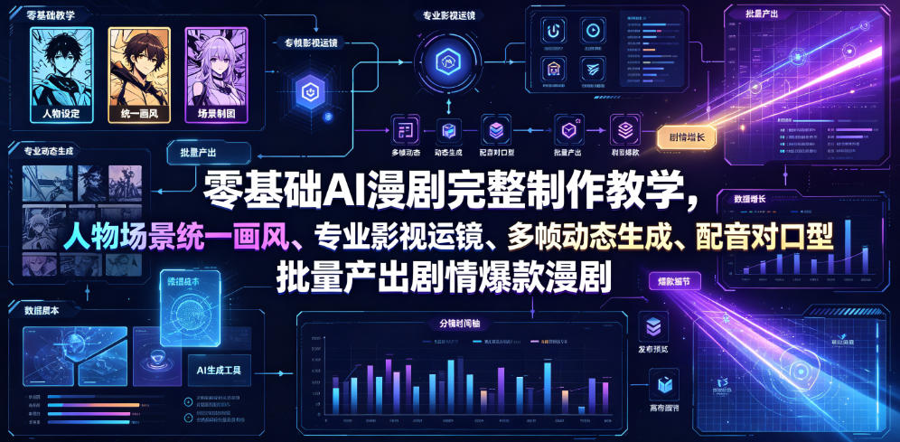 零基础AI漫剧完整制作教学,人物场景统一画风、专业影视运镜、多帧动态生成、配音对口型,批量产出剧情爆款漫剧-摇钱树