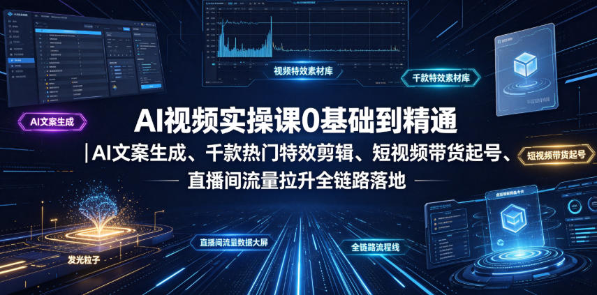 AI视频实操课0基础到精通|AI文案生成、千款热门特效剪辑、短视频带货起号、直播间流量拉升全链路落地-摇钱树