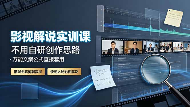 影视解说实训课:不用自研创作思路,万能文案公式直接套用,搭配全套剪辑教程,快速入局影视解说-摇钱树