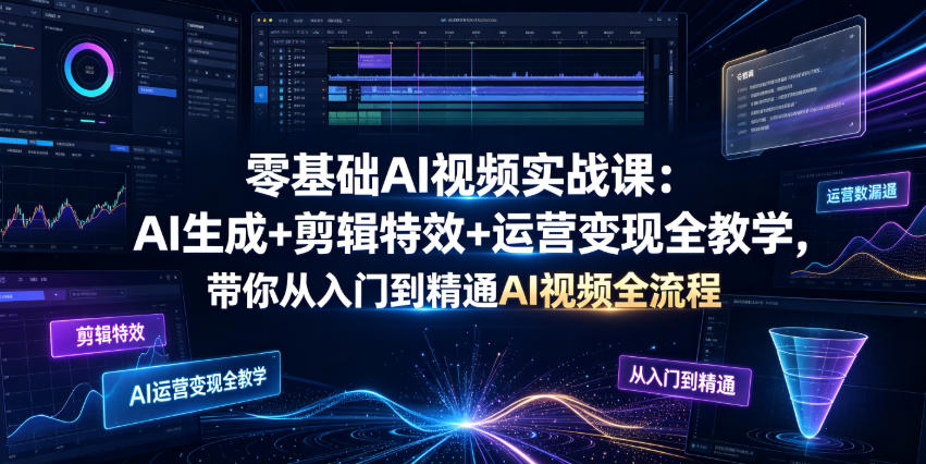 零基础AI视频实战课：AI生成+剪辑特效+运营变现全教学，带你从入门到精通AI视频全流程-摇钱树