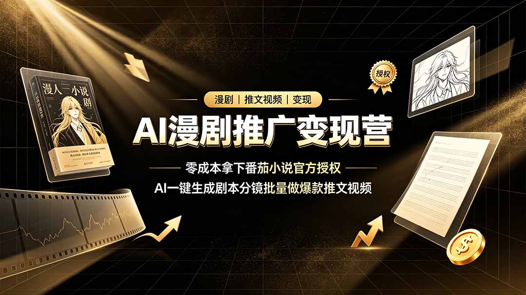 AI漫剧推广变现营，零成本拿下番茄小说官方授权，AI一键生成剧本分镜批量做爆款推文视频-摇钱树