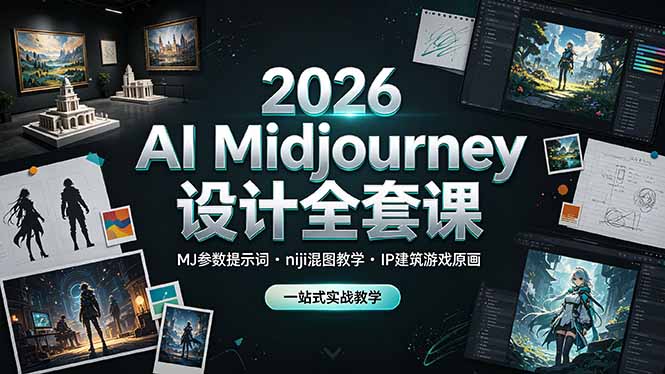 2026 AI Midjourney设计全套课，MJ参数提示词niji混图教学，IP建筑游戏原画一站式实战教学-轻创驿站