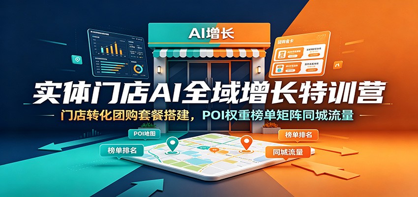 实体门店AI全域增长特训营：门店转化团购套餐搭建，POI权重榜单矩阵同城流量-摇钱树