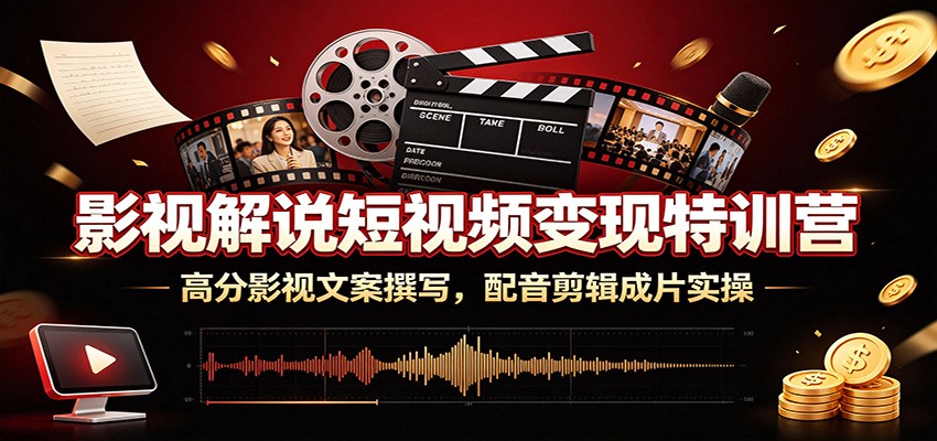 影视解说短视频变现特训营：高分影视文案撰写，配音剪辑成片实操-轻创驿站