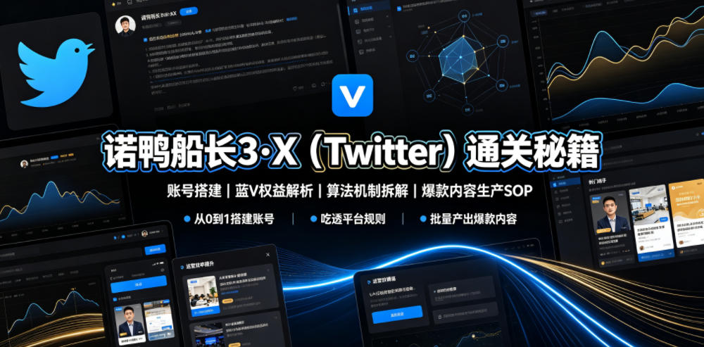 诺鸭船长3·X(Twitter)通关秘籍,涵盖账号搭建、蓝V权益解析、算法机制拆解及爆款内容生产SOP-摇钱树