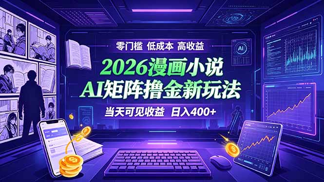 爆款小说漫画大阅读 ai矩阵操作 当天可见收益 日入400+ 零门槛 高收益-轻创驿站