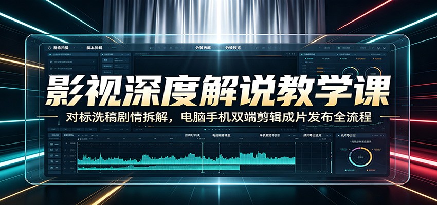 影视深度解说教学课:对标洗稿剧情拆解,电脑手机双端剪辑成片发布全流程-摇钱树