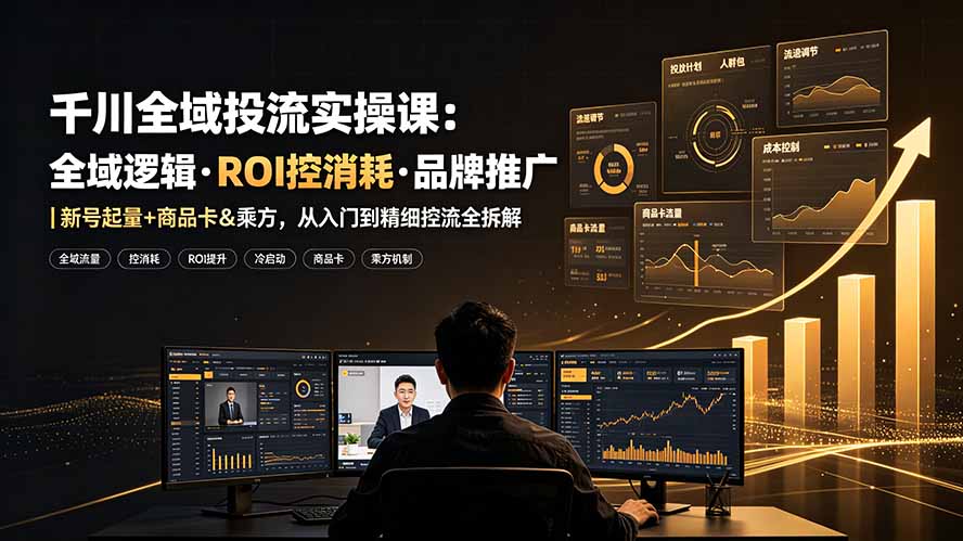 千川全域投流实操课:全域逻辑·ROI控消耗·品牌推广|新号起量+商品卡&乘方,从入门到精细控流全拆解-摇钱树