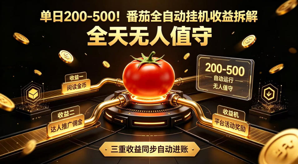 单日200-500!番茄全自动挂G收益拆解,全天无人值守,矩阵操作收益翻倍【揭秘】-摇钱树