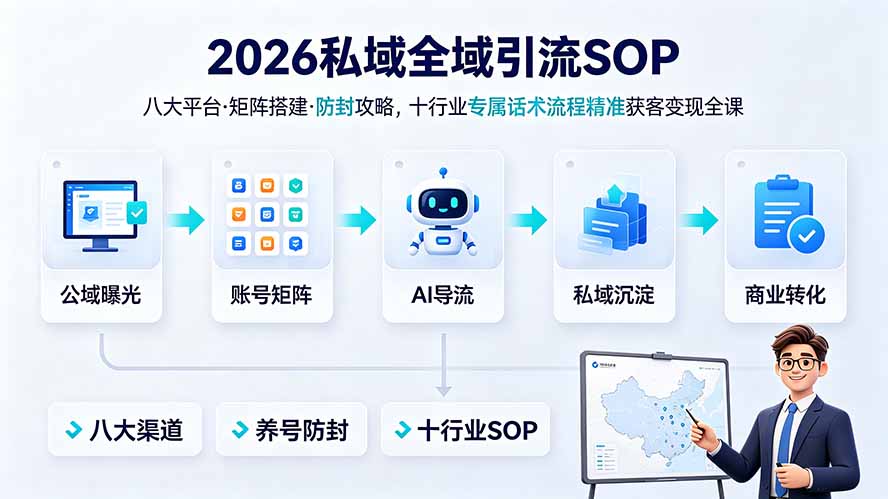 2026私域全域引流SOP｜八大平台·矩阵搭建·防封攻略，十行业专属话术流程精准获客变现全课-摇钱树
