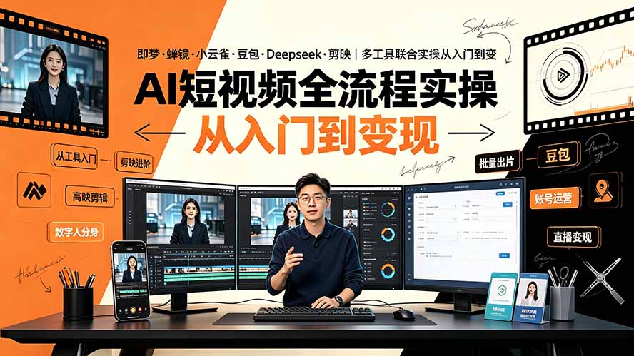 AI短视频全流程实操：即梦·蝉镜·小云雀·豆包·Deepseek·剪映｜多工具联合实操从入门到变现-摇钱树