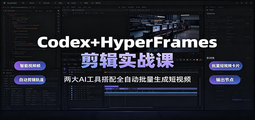 Codex+HyperFrames剪辑实战课:两大AI工具搭配全自动批量生成短视频-摇钱树