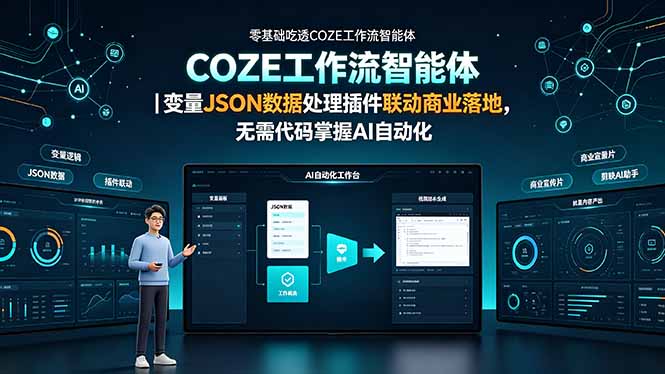 零基础吃透COZE工作流智能体|变量JSON数据处理插件联动商业落地,无需代码掌握AI自动化-摇钱树