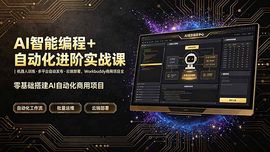 AI智能编程+自动化进阶实战课|机器人训练·多平台自动发布·云端部署,Workbuddy商用项目全流程教学-摇钱树