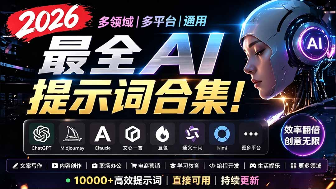 2026最全AI提示词合集!多领域多平台通用,涵盖AI绘画、电商主图、爆款文案,脚本创作等-摇钱树