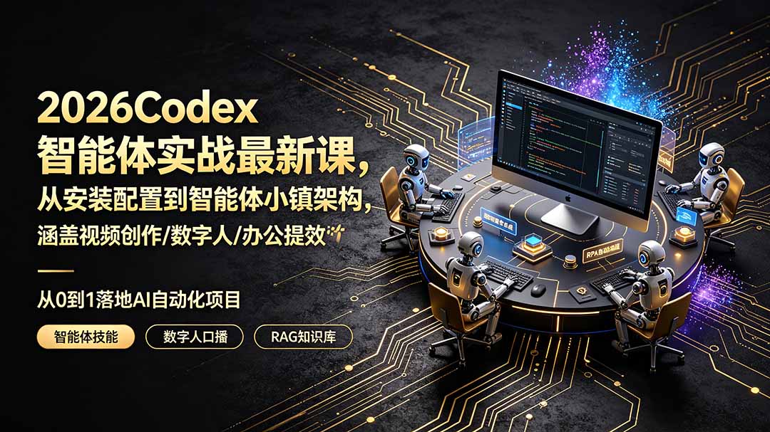 2026Codex智能体实战最新课，从安装配置到智能体小镇架构，涵盖视频创作/数字人/办公提效全技能-摇钱树