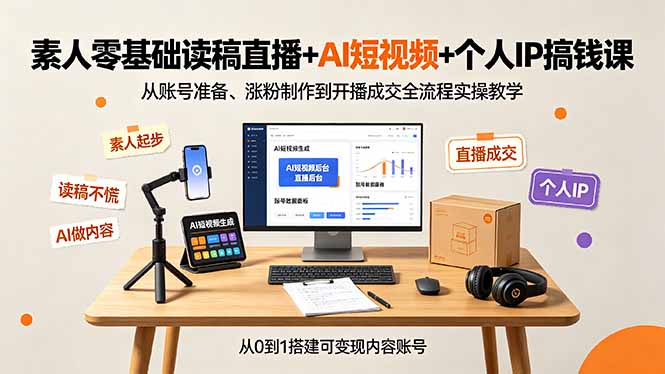 素人零基础读稿直播+AI短视频+个人IP搞钱课,从账号准备、涨粉制作到开播成交全流程实操教学-摇钱树