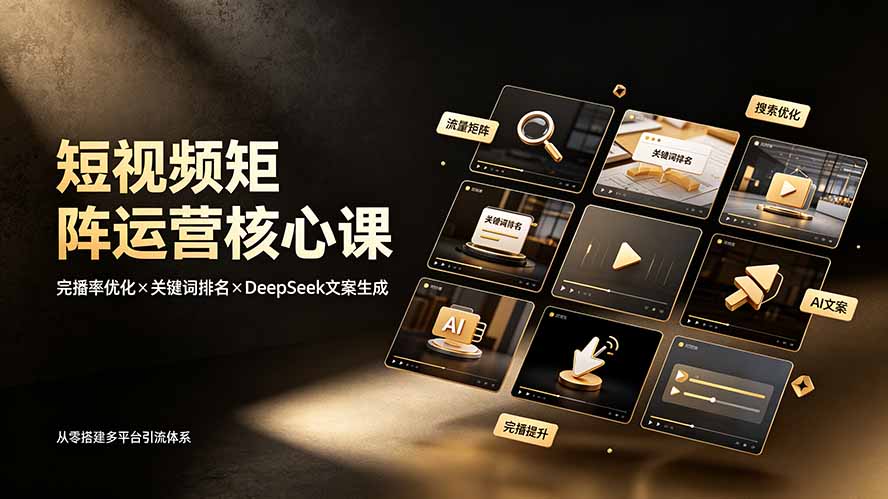 短视频矩阵运营核心课:完播率优化×关键词排名×DeepSeek文案生成,从零搭建多平台引流体系-摇钱树