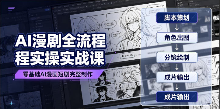 AI漫剧全流程实操实战课|零基础AI漫画短剧完整制作、脚本出图成片全链路落地教程-摇钱树