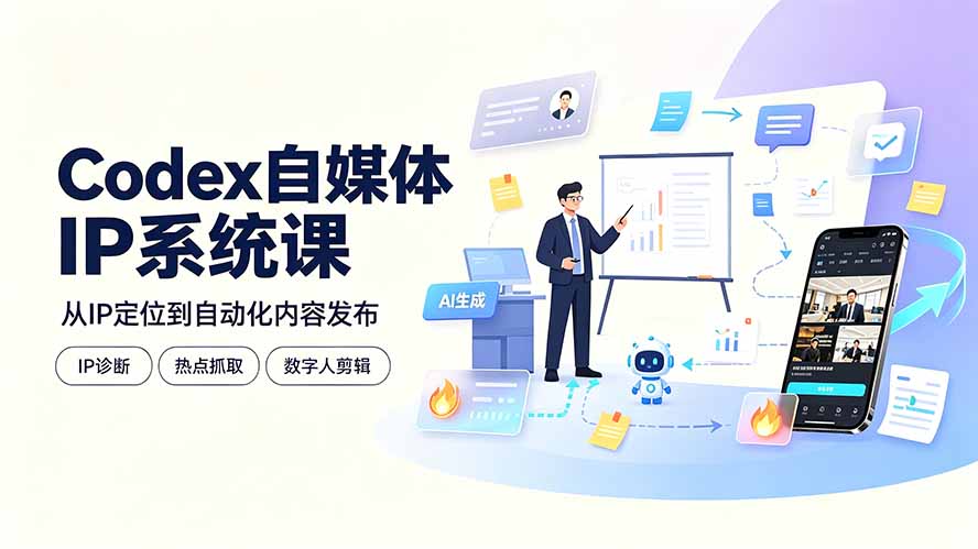 Codex自媒体IP系统课：IP诊断/热点抓取/IP蒸馏 Skill，爆款复刻数字人多平台自动发布教程-摇钱树