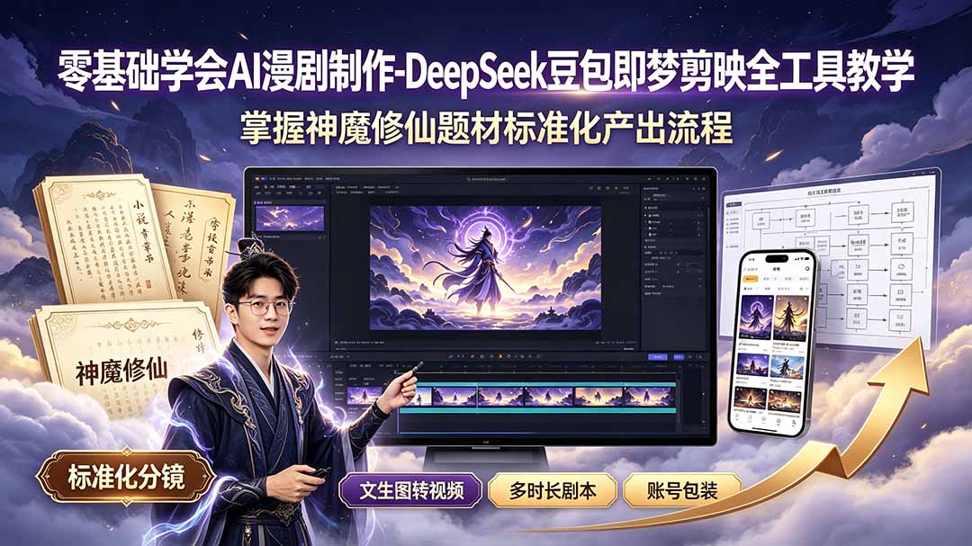 零基础学会AI漫剧制作-DeepSeek豆包即梦剪映全工具教学,掌握神魔修仙题材标准化产出流程-摇钱树