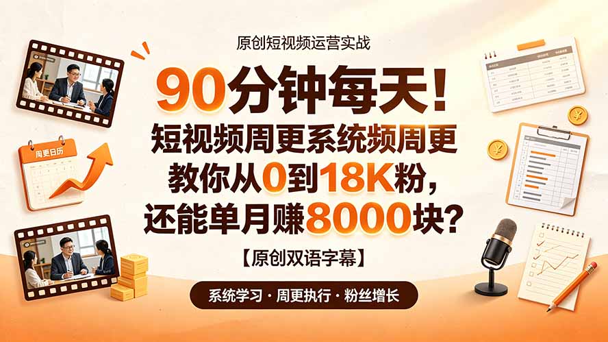 90 分钟每天！短视频周更系统教你从 0 到 18K 粉，还能单月赚 8000 块？【原创双语字幕】-摇钱树