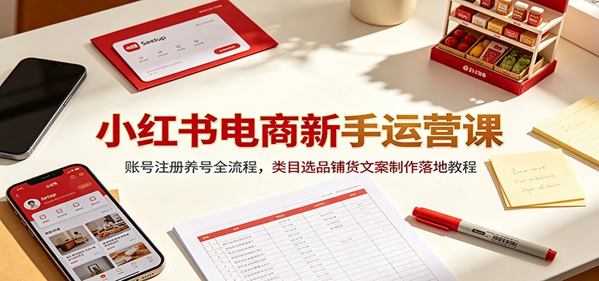 小红书电商新手运营课:账号注册养号全流程,类目选品铺货文案制作落地教程-摇钱树