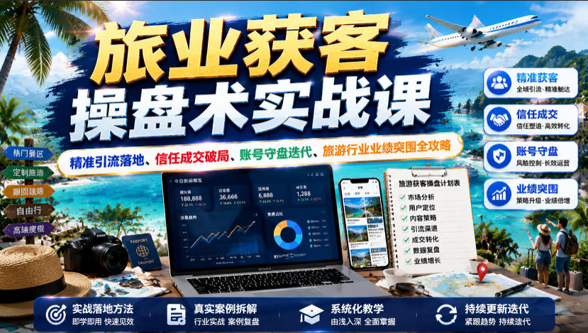 旅业获客操盘术实战课|精准引流落地、信任成交破局、账号守盘迭代、旅游行业业绩突围全攻略-摇钱树