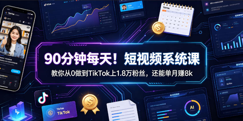 90分钟每天！短视频系统课教你从0做到TikTok上1.8万粉丝，还能单月賺8k【原创双语字幕】-摇钱树