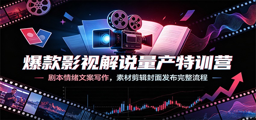 爆款影视解说量产特训营：剧本情绪文案写作，素材剪辑封面发布完整流程-摇钱树