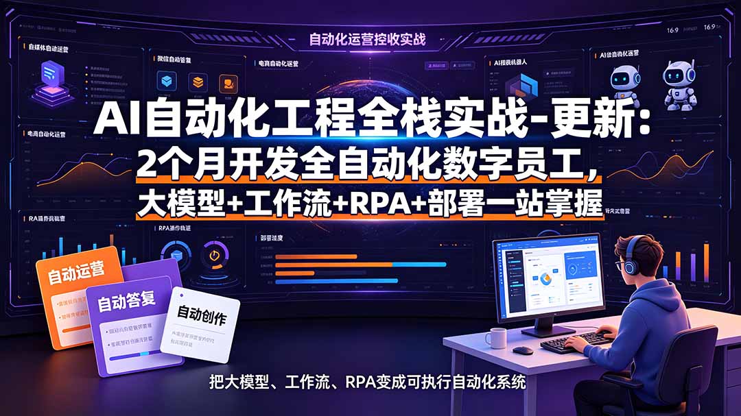 AI自动化工程全栈实战-更新:2个月开发全自动化数字员工,大模型+工作流+RPA+部署一站式掌握-摇钱树