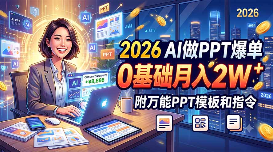 2026 AI做PPT爆单,0基础月入2W,附万能PPT模板和指令-摇钱树